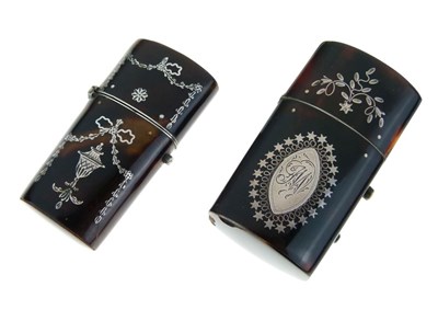 Lot 134 - Two late Georgian inlaid tortoiseshell and piquework etuis