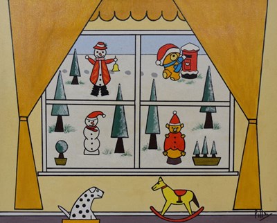 Lot 687 - A. C. Pillinger (Pills) - Acrylic on canvas - Christmas Scene yellow
