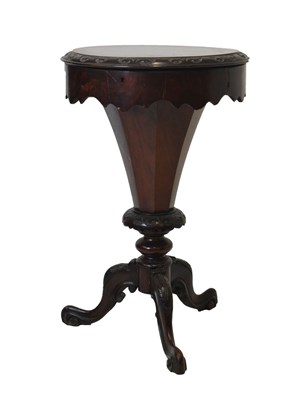 Lot 737 - Victorian walnut sewing table on tripod base