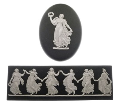 Lot 382 - Wedgwood black 'Dancing Hours' plaque and oval plaque