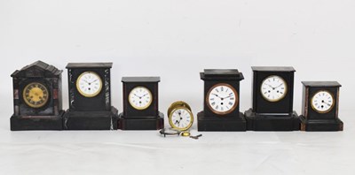 Lot 546 - Six assorted French black slate mantel clocks