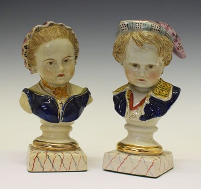 Lot 381 - Pair of Continental majolica busts