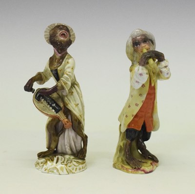 Lot 394 - Two Meissen monkey band figures
