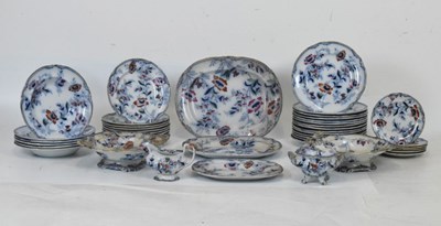 Lot 393 - Victorian flow-blue ironstone part dinner service