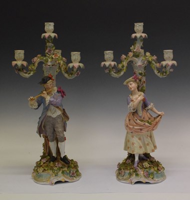 Lot 423 - Pair of Sitzendorf porcelain figural candelabra