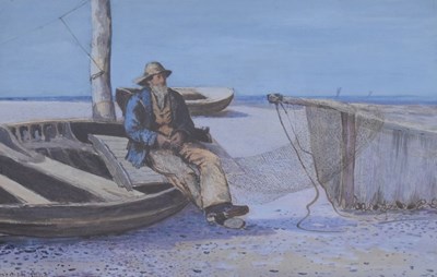 Lot 594 - W. Meredith - Late 19th Century - Watercolour - Fisherman beside boat