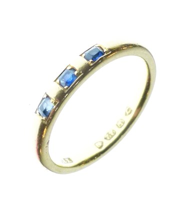 Lot 32 - Victorian 22ct gold wedding band set three oval cut sapphires
