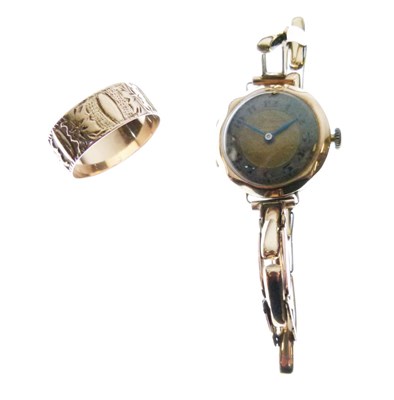 Lot 119 - Unmarked ring, and lady's 9ct gold watch head