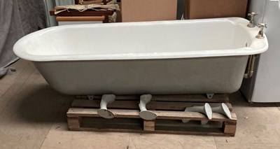 Lot 758 - Cast iron bath and wash hand basin