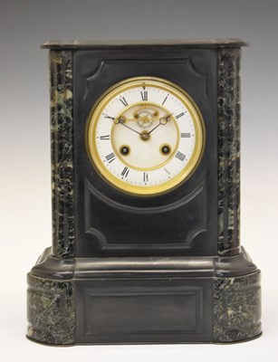 Lot 538 - Late 19th Century French black slate and verde antico marble mantel clock