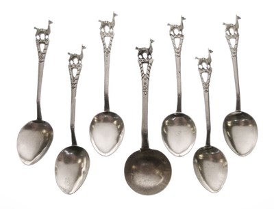 Lot 202 - Set of six silver white metal teaspoons