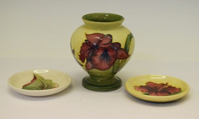 Lot 374 - Moorcroft vase, and two pin dishes
