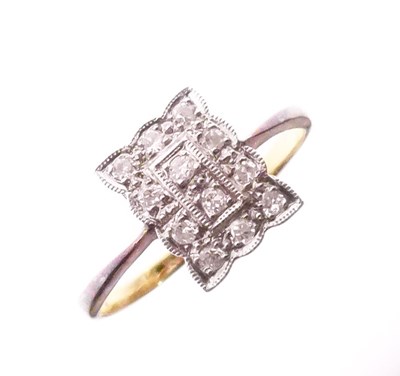 Lot 7 - Diamond cluster ring, the rectangular panel set twelve diamonds