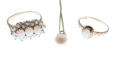 Lot 51 - Two 9ct gold opal-set dress rings