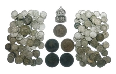 Lot 214 - Quantity of Victoria-George V silver coinage and ARP badge