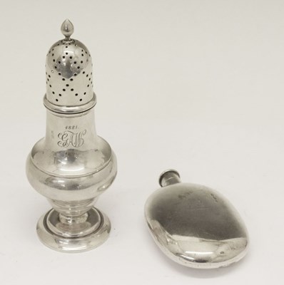 Lot 133 - Edward VII silver sugar caster, and silver hip flask