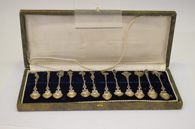 Lot 160 - Cased set of twelve white metal teaspoons