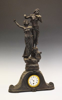 Lot 526 - Large late 19th Century French spelter figural clock
