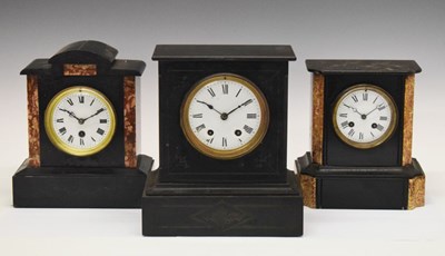 Lot 544 - Three late 19th Century French black slate mantel clocks