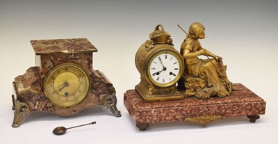 Lot 547 - French spelter and rouge marble clock and another