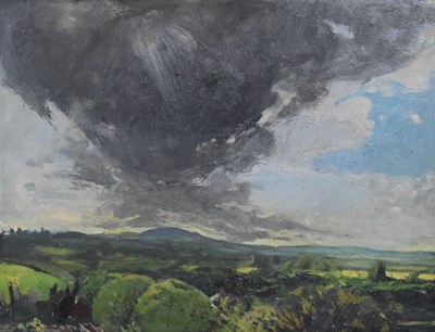 Lot 638 - P. B. Browne - Oil on board - Heavy clouds over Wrekin