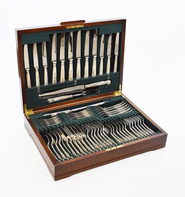 Lot 93 - Modern walnut-cased canteen of silver King's pattern cutlery
