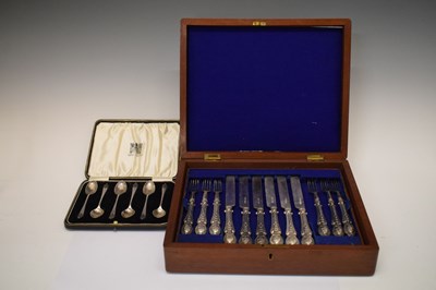 Lot 84 - Victorian cased set of twelve silver fruit knives and forks and set of six teaspoons