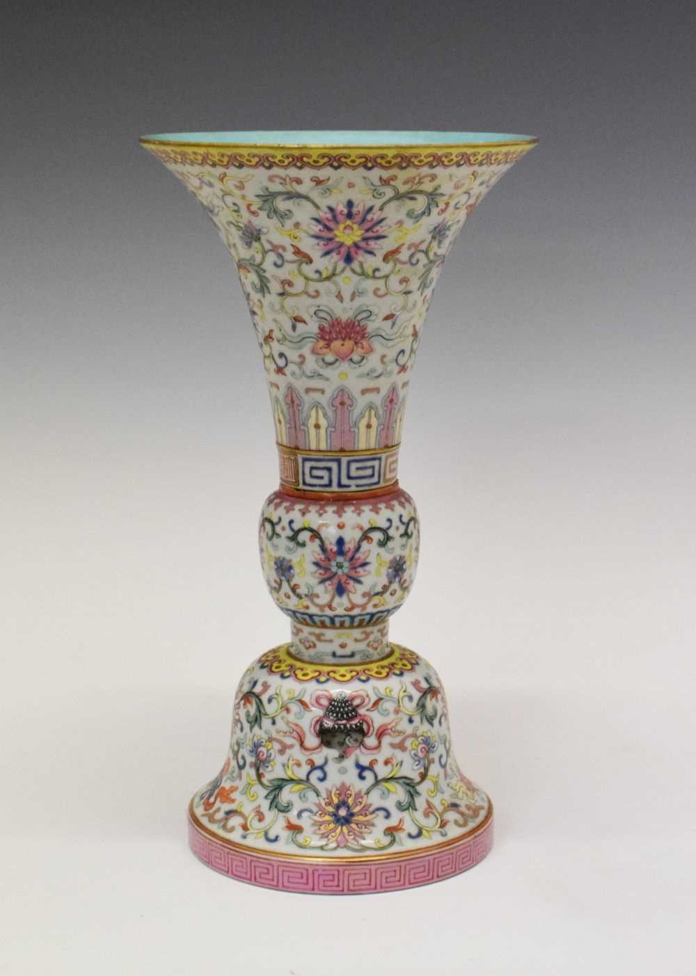 Lot 287 - Chinese Canton Famille Rose Gu 'Bajixiang' vase