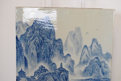 Lot 292 - Impressive Chinese blue and copper red-decorated porcelain landscape plaque