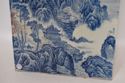 Lot 292 - Impressive Chinese blue and copper red-decorated porcelain landscape plaque