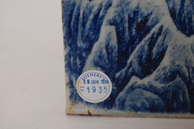 Lot 292 - Impressive Chinese blue and copper red-decorated porcelain landscape plaque