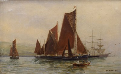 Lot 770 - H Martin - oil on board - nautical scene, together with a watercolour and reproduction map