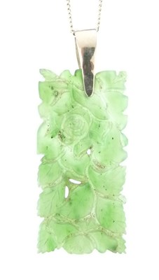 Lot 63 - Carved foliate jade panel pendant