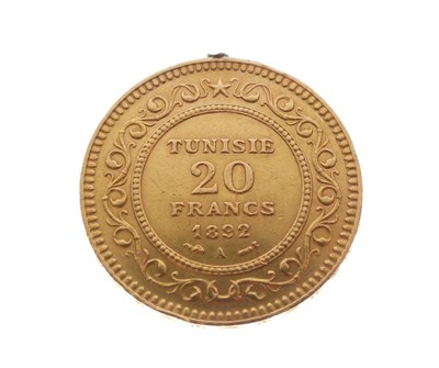 Lot 301 - Tunisia/French protectorate gold 20 Franc coin 1892