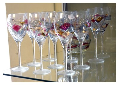 Lot 350 - Ten Czechoslovakian wine glasses and jug