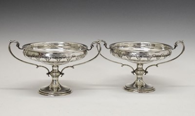 Lot 88 - Pair of George V silver two-handled pedestal dishes