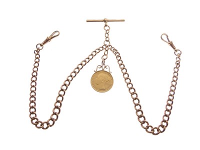 Lot 82 - 9ct curb-link watch Albert with sovereign attached