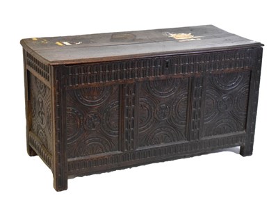 Lot 497 - Oak three panel coffer or bedding chest