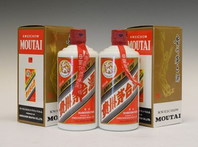 Lot 451 - Two 500ml bottles of Kweichow Moutai 'Flying Fairy' Baijiu, 2018