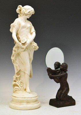 Lot 548 - Art Nouveau inspired maiden together with an Art Deco mirror, 64cm high and smaller.