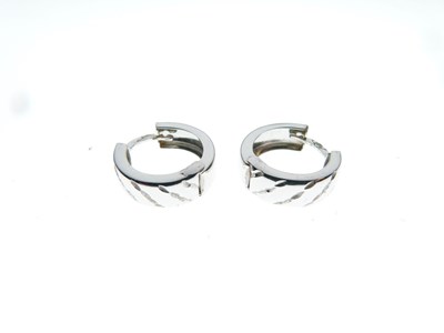 Lot 131 - Pair of white gold hoop earrings, stamped '585'