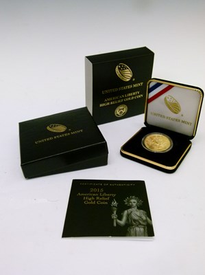 Lot 118 - United States of America, American Liberty high relief $100 1oz gold coin, 2015