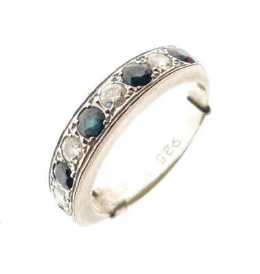 Lot 8 - Yellow metal (18ct), diamond and sapphire half hoop ring