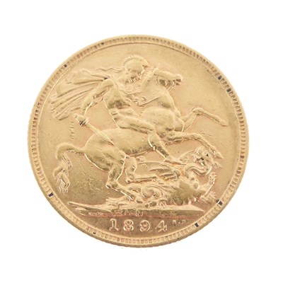Lot 106 - Queen Victoria gold sovereign, 1894, Melbourne Mint, old veiled head