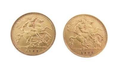 Lot 109 - Two Edward VII gold half sovereigns, 1906 and 1909