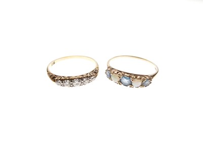 Lot 11 - Early 20th Century yellow metal (18ct) five-stone diamond ring and a 9ct ring