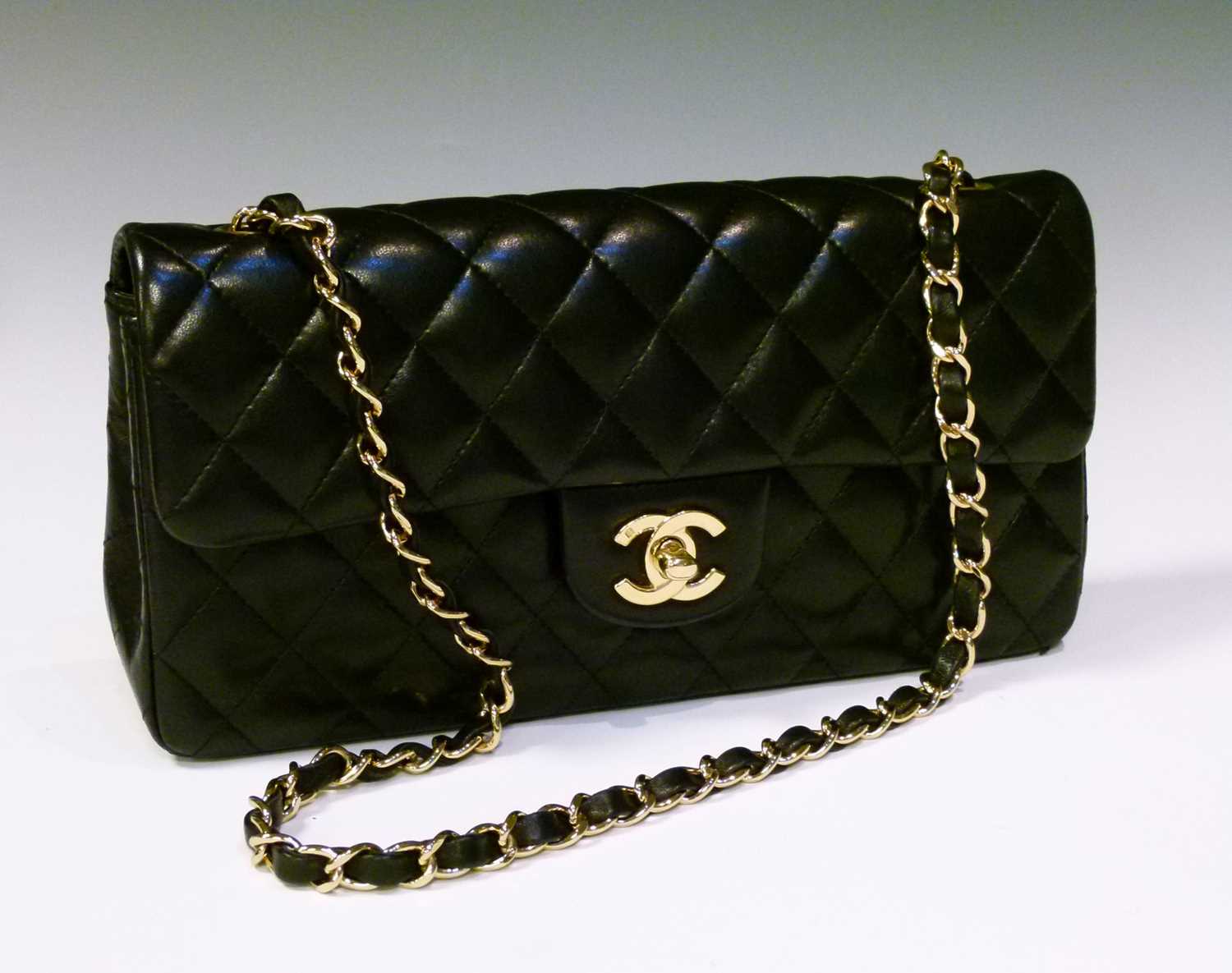 Lot 356 - Chanel - Single flap classic handbag, quilted black lambskin