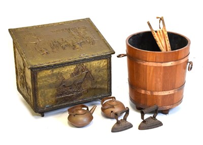 Lot 551 - Sheet brass log bin, spark guard etc