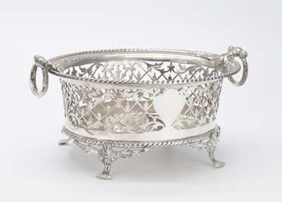 Lot 75 - Asprey & Co - George V silver two-handled oval bon bon basket