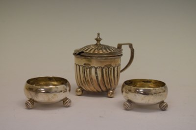 Lot 88 - Late Victorian silver lidded mustard pot and a pair of salts